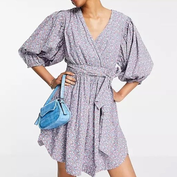ASOS Dresses & Skirts - NWT Y.A.S organic cotton mini dress with puff sleeve detail in lilac floral